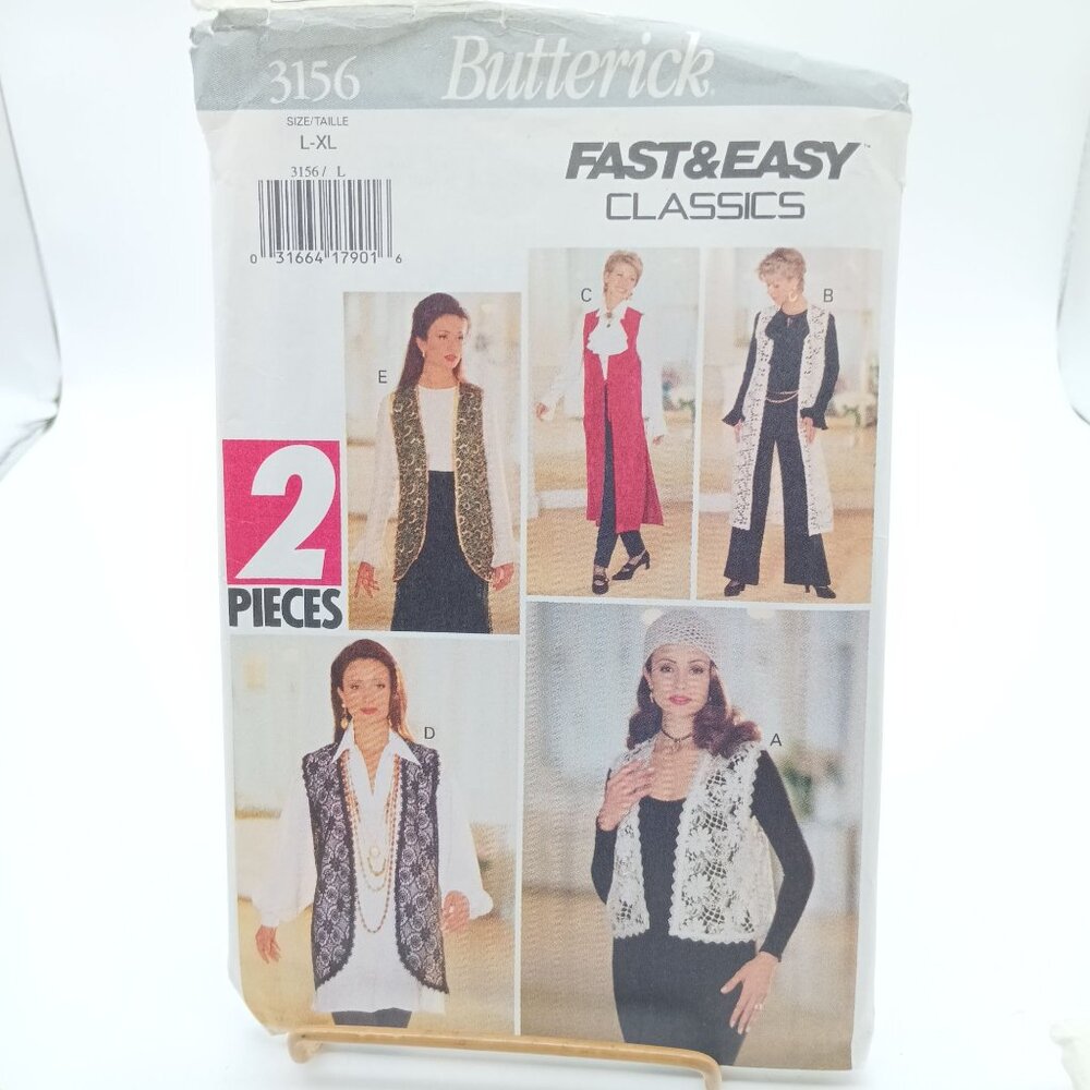 Butterick 3156 Fast & Easy Classics Misses Vest Vintage Sewing Pattern L-XL 1993